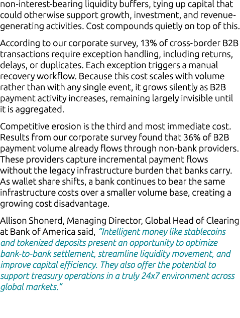 non interest bearing liquidity buffers, tying up capital that could otherwise support growth, investment, and revenue...