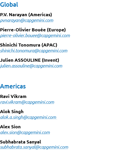 Global P.V. Narayan (Americas) pvnarayan@capgemini.com Pierre Olivier Bou e (Europe) pierre olivier.bouee@capgemini.c...